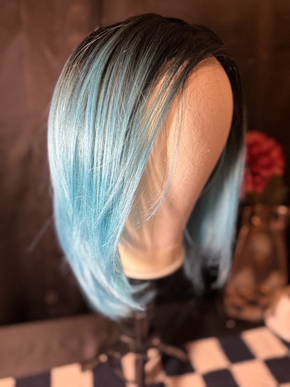 Styles by Soma (Belle Tress) Cyan Blue Ombre Synthetic Lace Front free part Wig